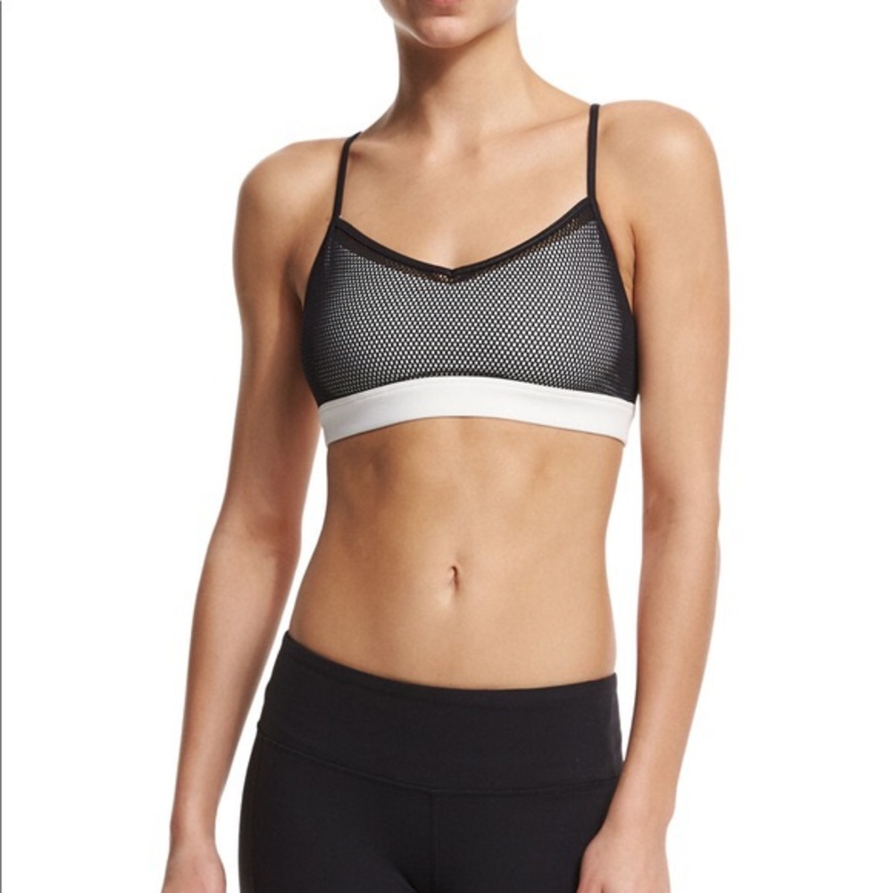 Alo Yoga black and white Wisteria mesh overlay bra